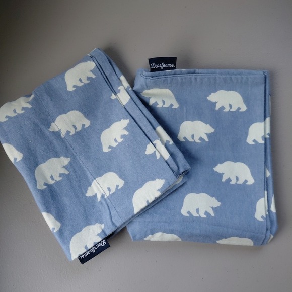 Flannel Pillowcase Set of 2 Dearfoams Baby Blue with Polar Bear QUEEN Cozy Warm - Picture 1 of 5